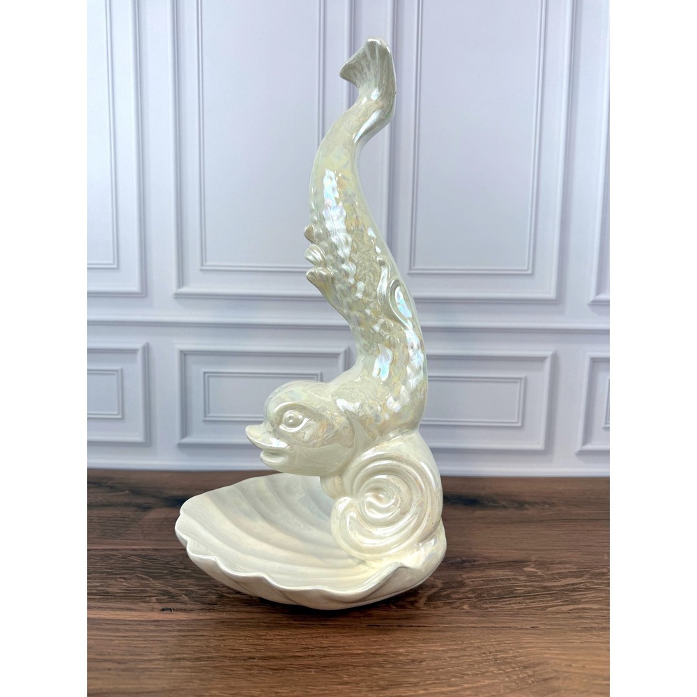 VTG‎ Mid-Century Iridescent Koi Fish Ceramic Wall Sconce Pocket Shelf Soap Dish